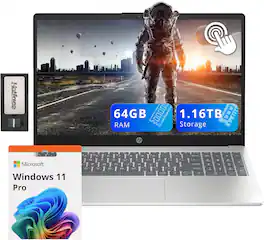 HP - 15.6" Touchscreen Laptop,Intel i3-1215U,64GB RAM,1TB SSD+128GB Docking Station,Intel UHD Graphics,Win 11 Pro - Silver