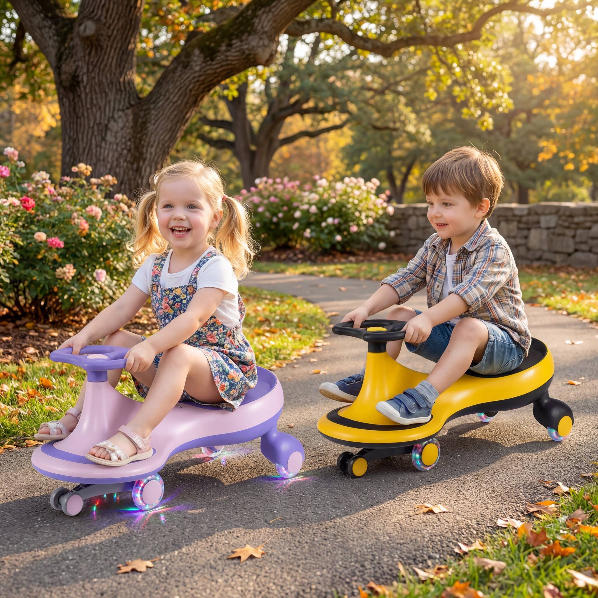 Alt View 3. Costway - Costway Wiggle Car Ride On Toy, Swing Car with Silent LED Flashing Wheels for Toddlers Boys & Girls Ages 2 and Up - Pink+Purple.
