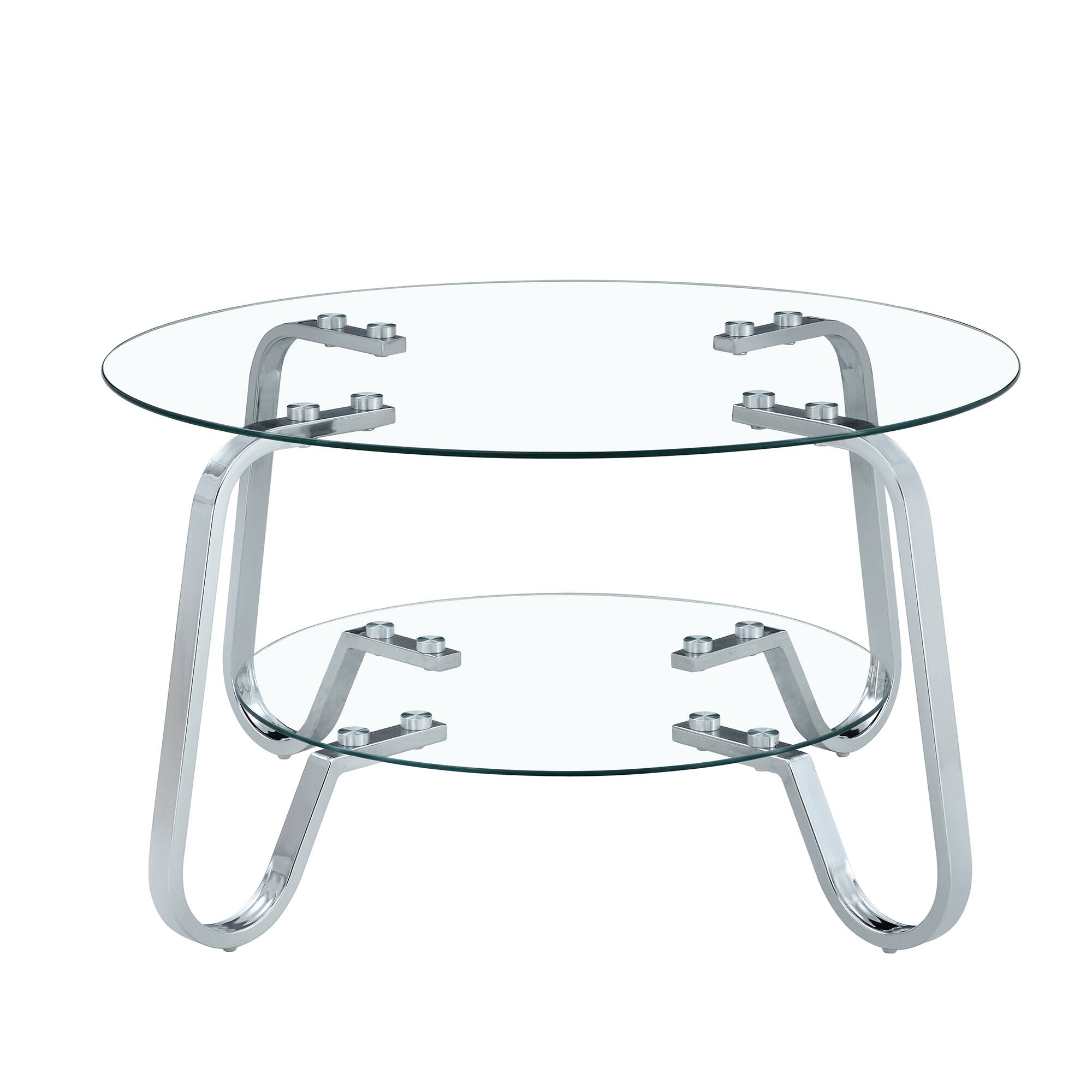 Alt View 5. Loheer - Loheer- 2.6x2.6 ft Square Tempered Glass Coffee Table 2-Tier Metal Frame Center Table for Modern Living Room - Silver.