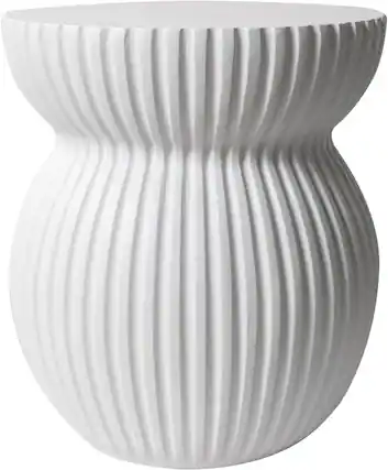 Front. LeisureMod - Mander Sculptural Hourglass Side Table - Ribbed Fiberstone Weather Resistant Outdoor Accent Table - White.