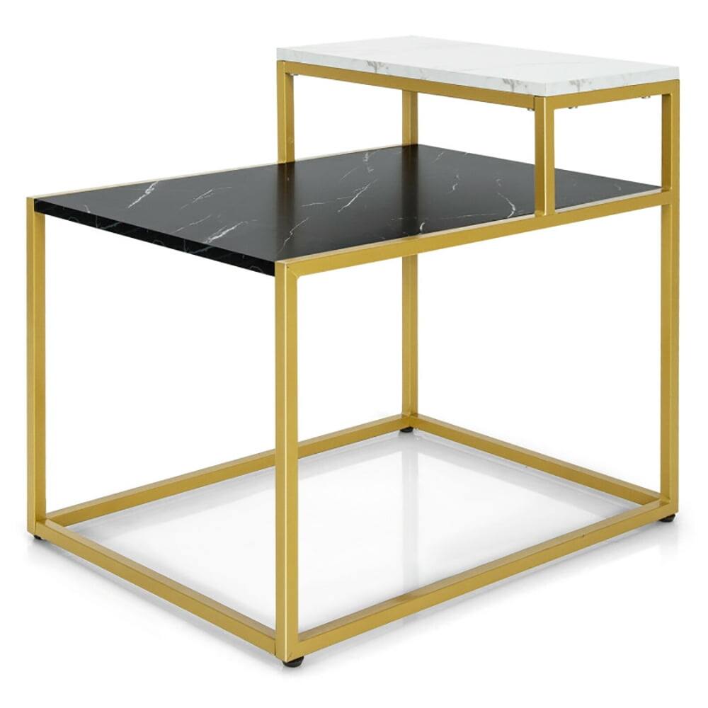 Front. Kadyn - Coffee Table, Modern Sofa Table Tea Table,2 Tier End Side Table with Metal Frame and Storage Shelf for Living Room-White - White.