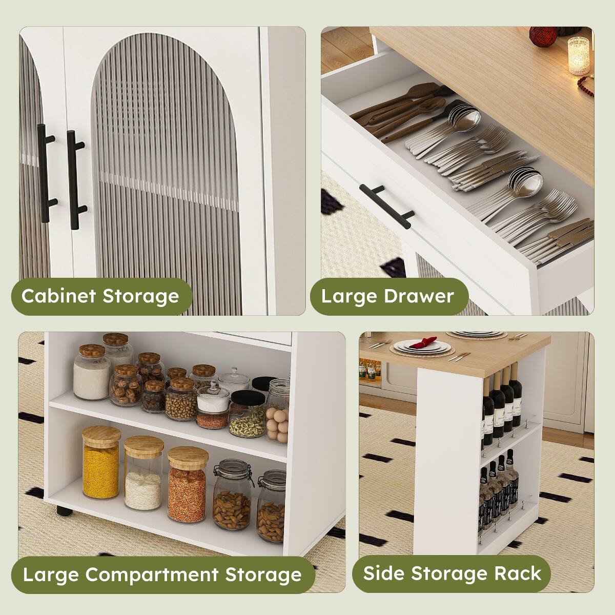 Cabinet Storage  
Large Drawer  
Large Compartment Storage  
Side Storage Rack