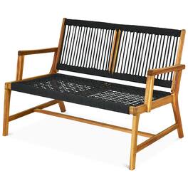 Costway - 2-Person Patio Acacia Wood Bench Loveseat Chair Garden Furniture - Black