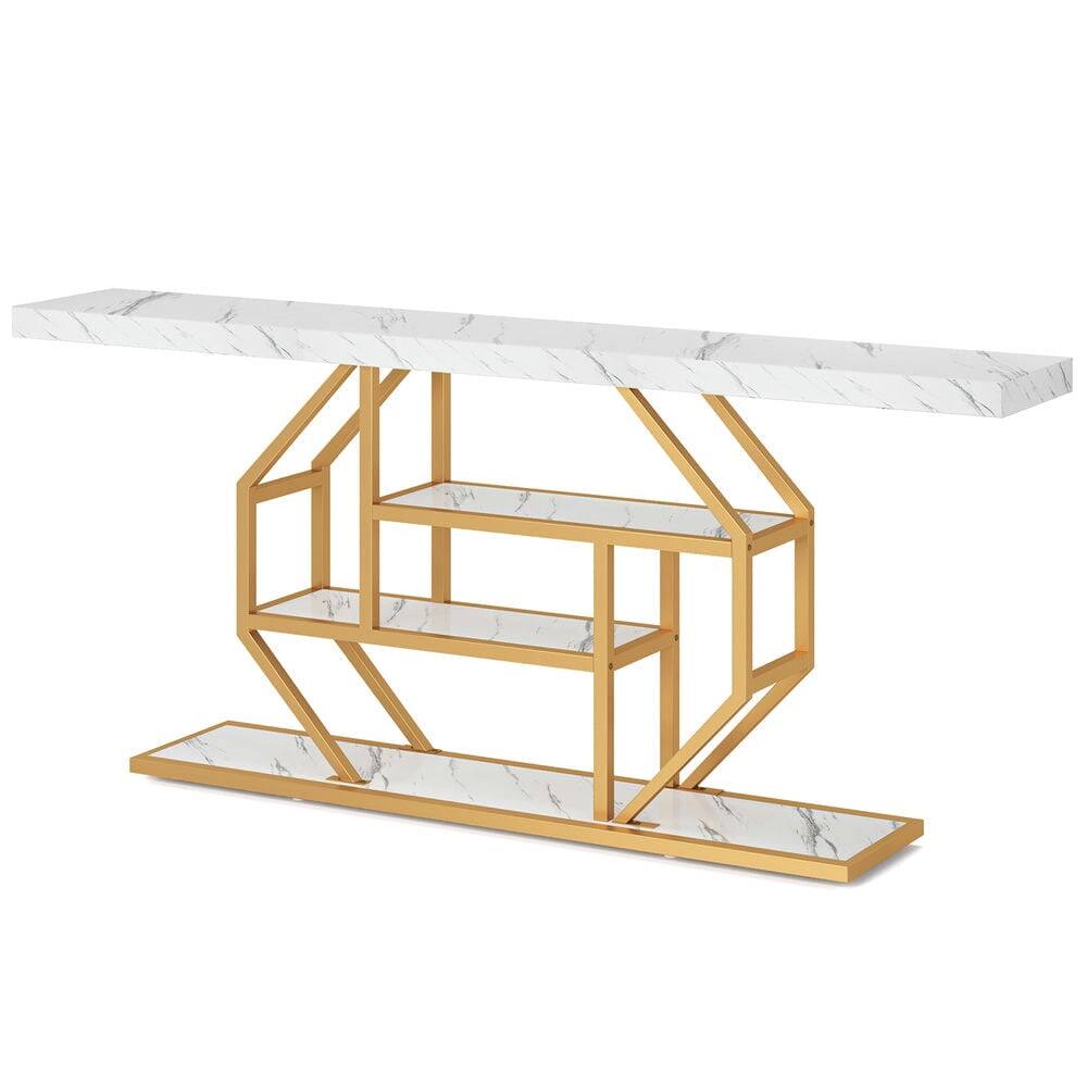 Angle. Kadyn - Entryway Table, Console Sofa Table,4-Tier Console Table, 70.9 inch Sofa Table Accent Table with Storage Shelves - White.