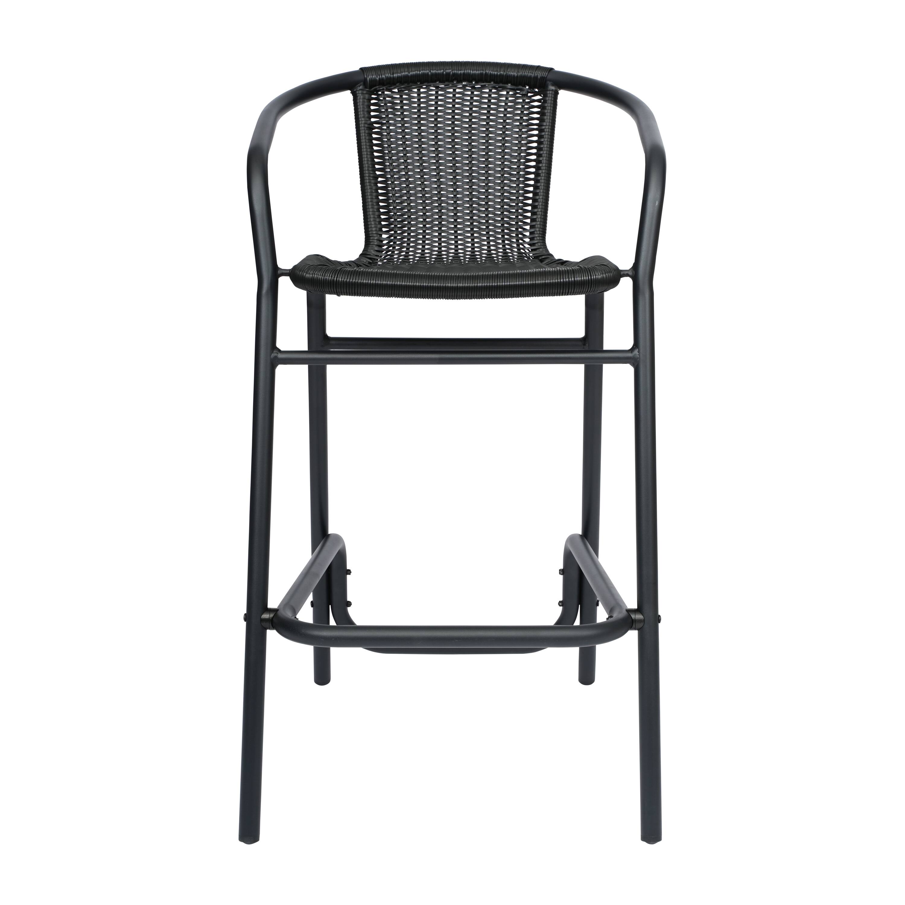 Alt View 8. Emma + Oliver - Rhea Set of Four Indoor/Outdoor Restaurant Style Rattan Barstools - Black.