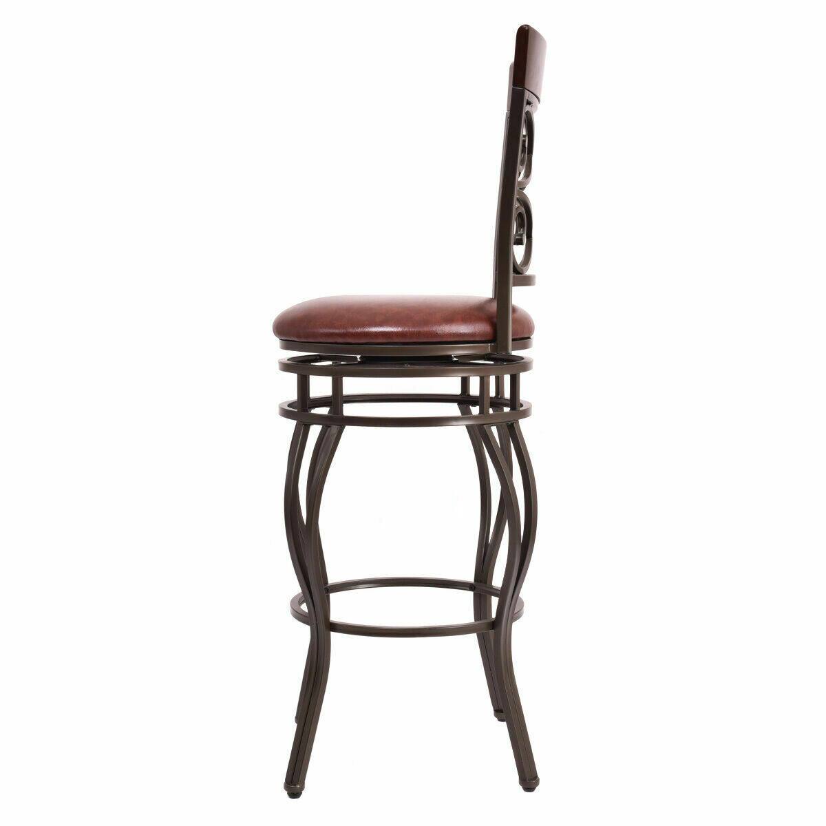 Alt View 5. Gymax - Gymax 2PCS Retro Swivel Bar Stools w/ Padded Seat Home Kitchen Pub Bistro - Cherry + Brown.