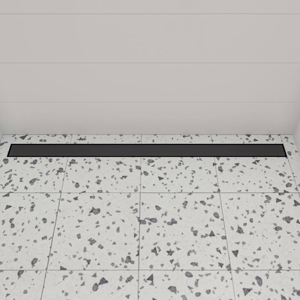 Angle. Alfi - 47" Black Matte Brushed Stainless Steel Linear Shower Drain with Solid Cover - Black.