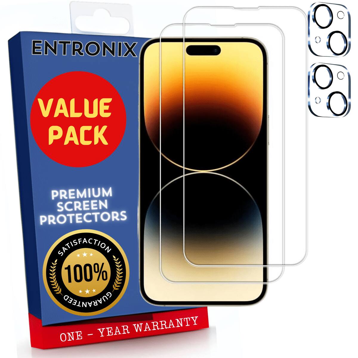 ENTRONIX  
VALUE PACK  
PREMIUM SCREEN PROTECTORS  
SATISFACTION 100% GUARANTEED  
ONE - YEAR WARRANTY
