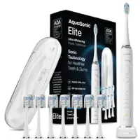 AquaSonic - Elite - Wireless Rechargeable Electric Toothbrush with Travel Case, 5 Modes, 8 Brush Heads - White - Front_Zoom