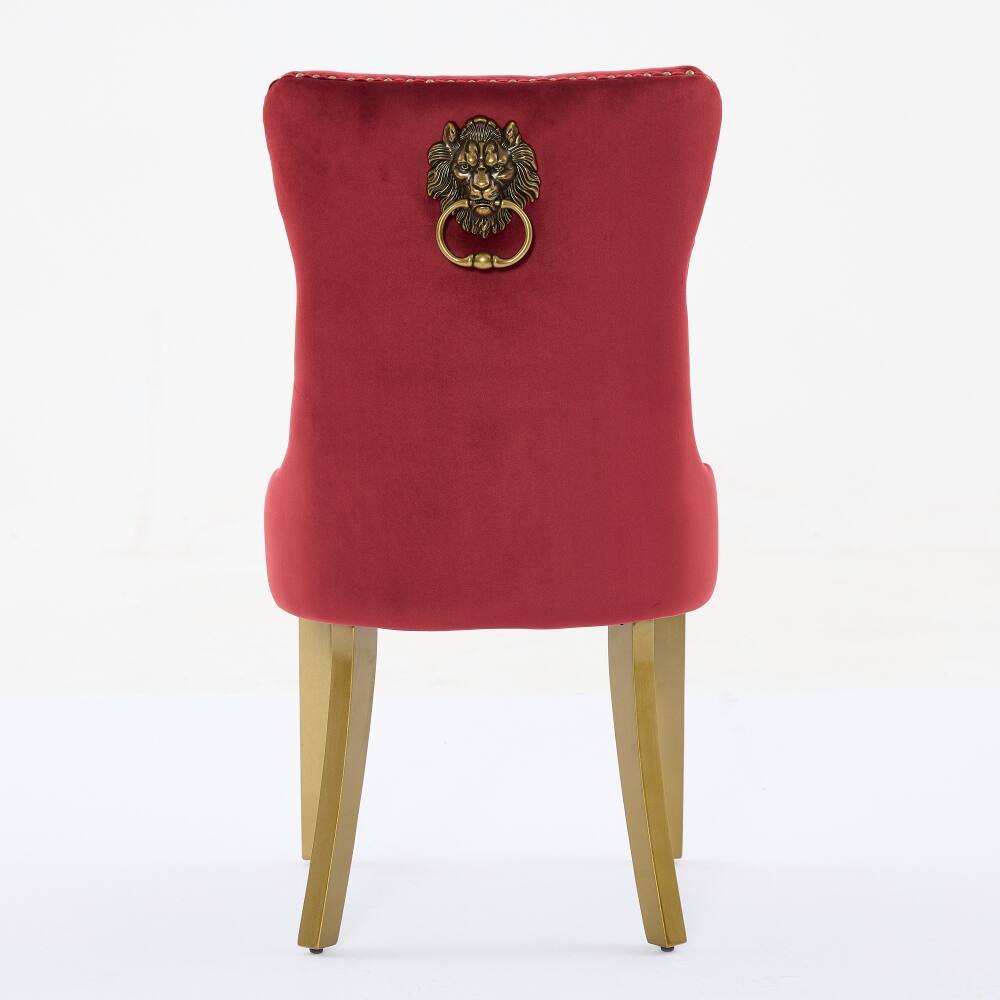 Alt View 3. Loheer - Loheer Wine Red Velvet Dining Chairs Set of 2 Tufted Solid Wood Golden Legs - Wine Red.