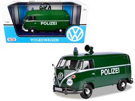 Volkswagen Type 2 (T1) Police Van "Polizei" 1/24 Diecast Model Car by Motormax - Dark Green