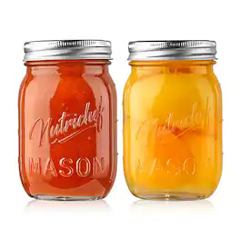 NutriChef - 2-Pack 16oz Mason Jars, Thick Glass Canning Jars with Stainless Steel Lids, Ideal for Meal Prep & Crafts