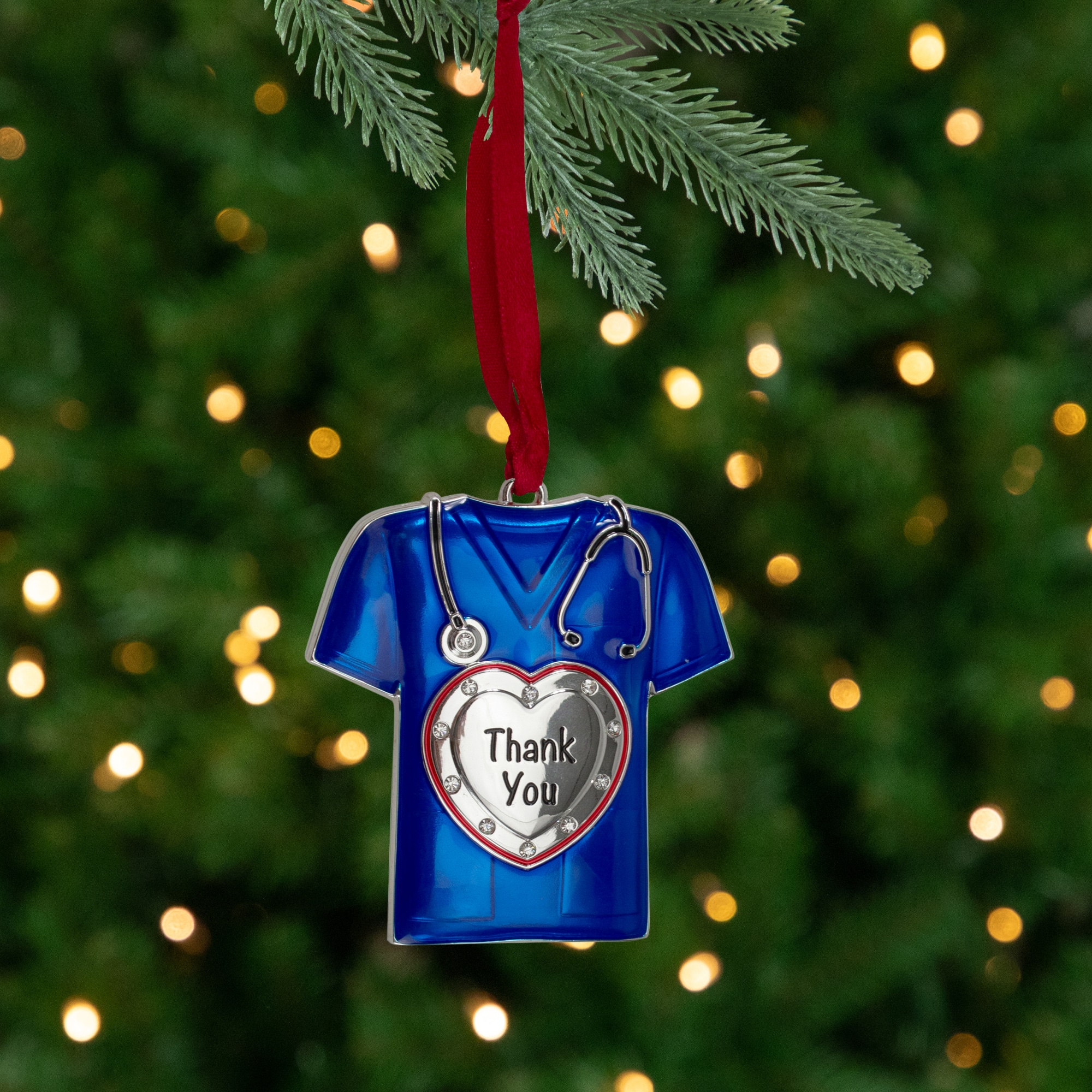 Northlight - 3" Silver Plated Scrubs Christmas Ornament with 11 European Crystals - Blue