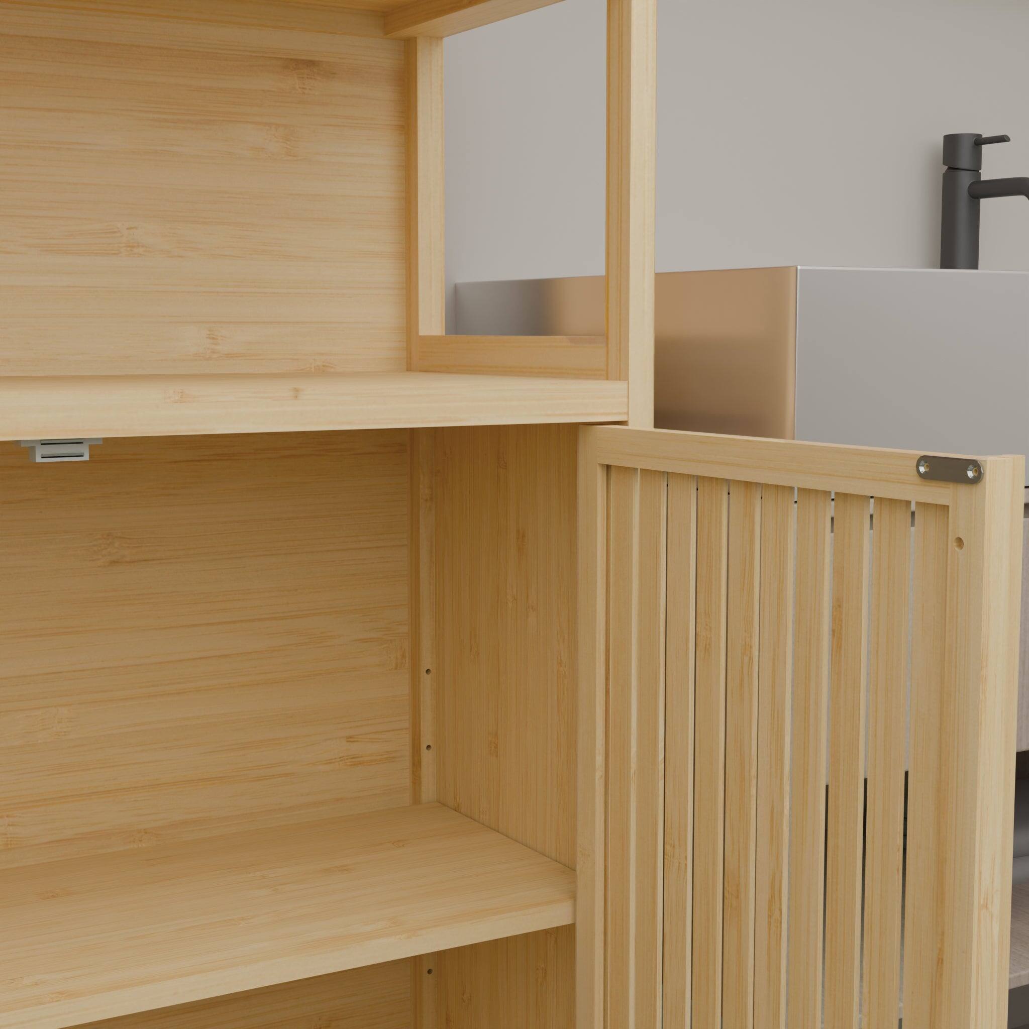 Alt View 9. Boyel Living - Sixty Four Inch Tall Bamboo Storage Cabinet with Double Doors Drawers and Adjustable Shelves - Natural.