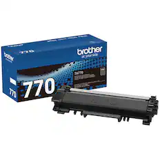 Brother 770 is a product that comes in a box, which is placed next to the actual product. The box has a blue color and is labeled with the product name. The product itself is a printer cartridge, which is also labeled with the Brother brand name.