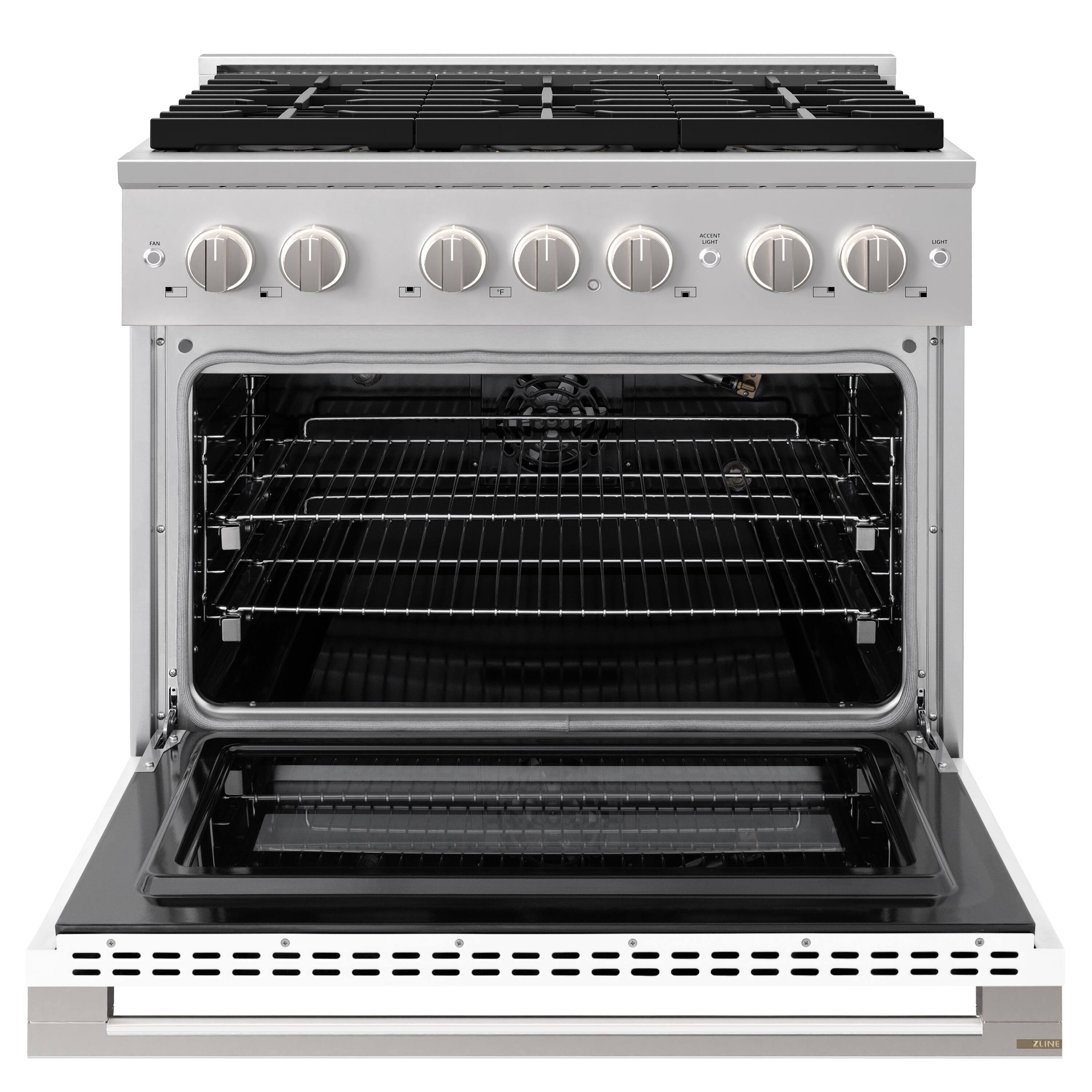 Angle. ZLINE - 36 in. 5.2 cu. ft. Manual Clean Marino Freestanding DuoPro Gas Range with Convection Gas Oven with White Matte Door - White Matte.