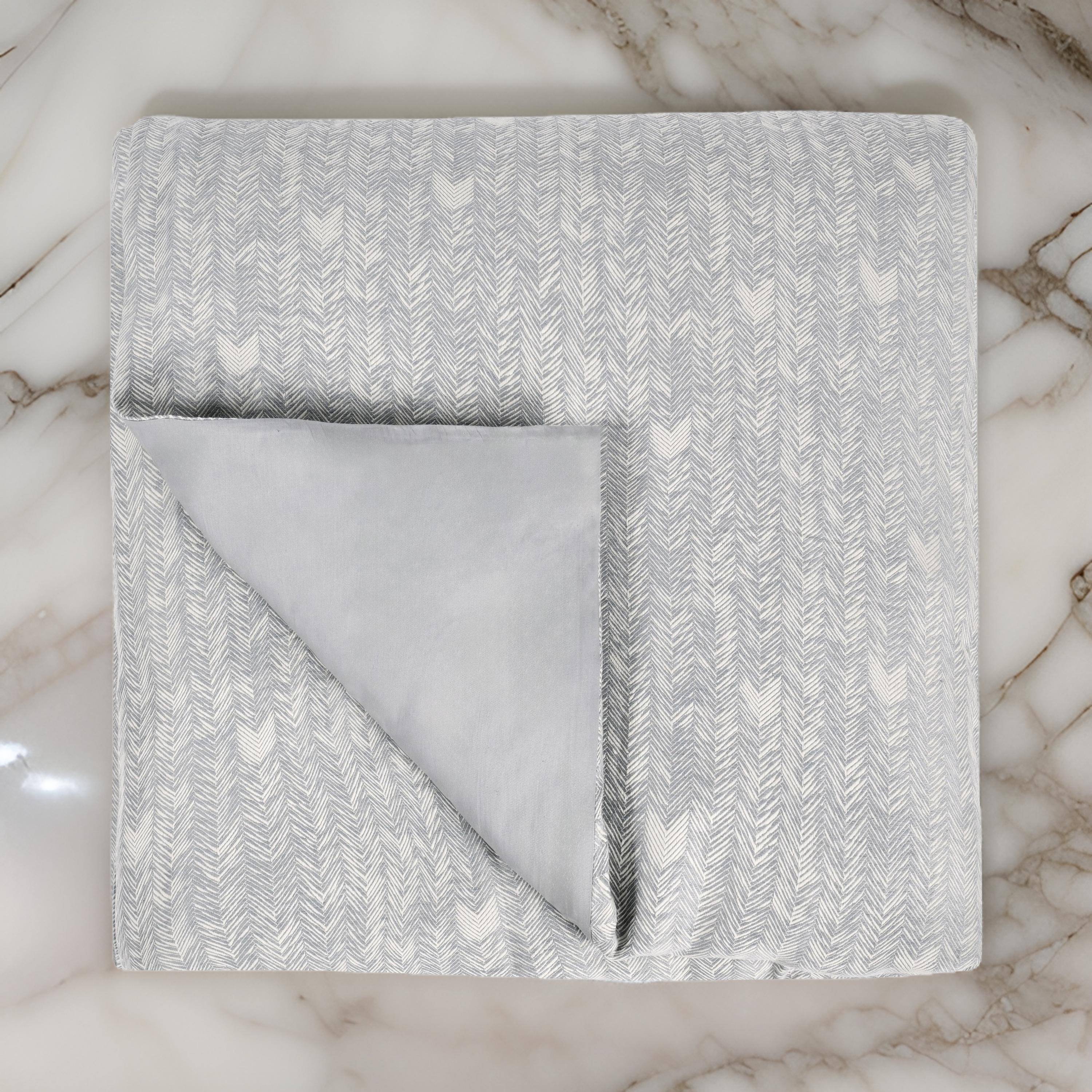 Alt View 2. Manhattan Lane - Zima King Size Duvet Cover, Embroidered Herringbone Pattern,  Cotton - Gray.