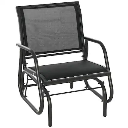 Front. Outsunny - Porch Glider, Metal Frame Swing Glider Chair with Breathable Mesh Fabric, Steel Frame and Curved Armrests for Garden - Black.
