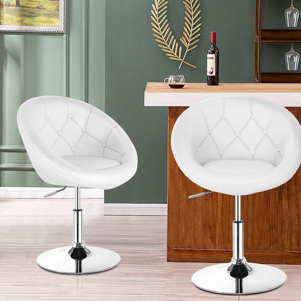 Alt View 6. Ecooso - Office Chair Adjustable Modern Swivel Round Tufted Chair - White.
