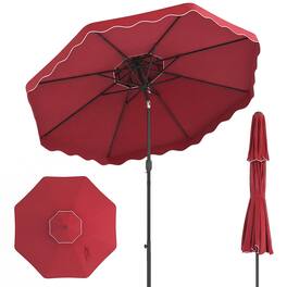 Gymax - 9 FT Patio Umbrella w/Push Button Tilt & Crank 2-Tier Vented Top 8 Metal Ribs - Red