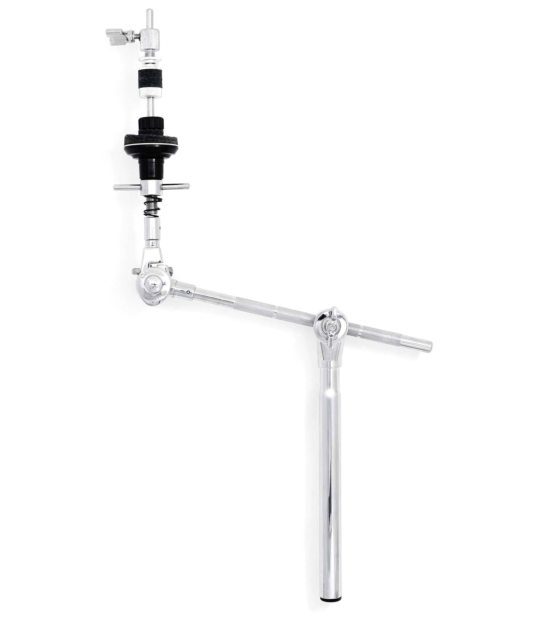 Front. Gibraltar Hardware - X-Hat Auxiliary Hi Hat Boom Arm, 10" Mini Boom with Brake Tilter and Cymbal Seat Control.