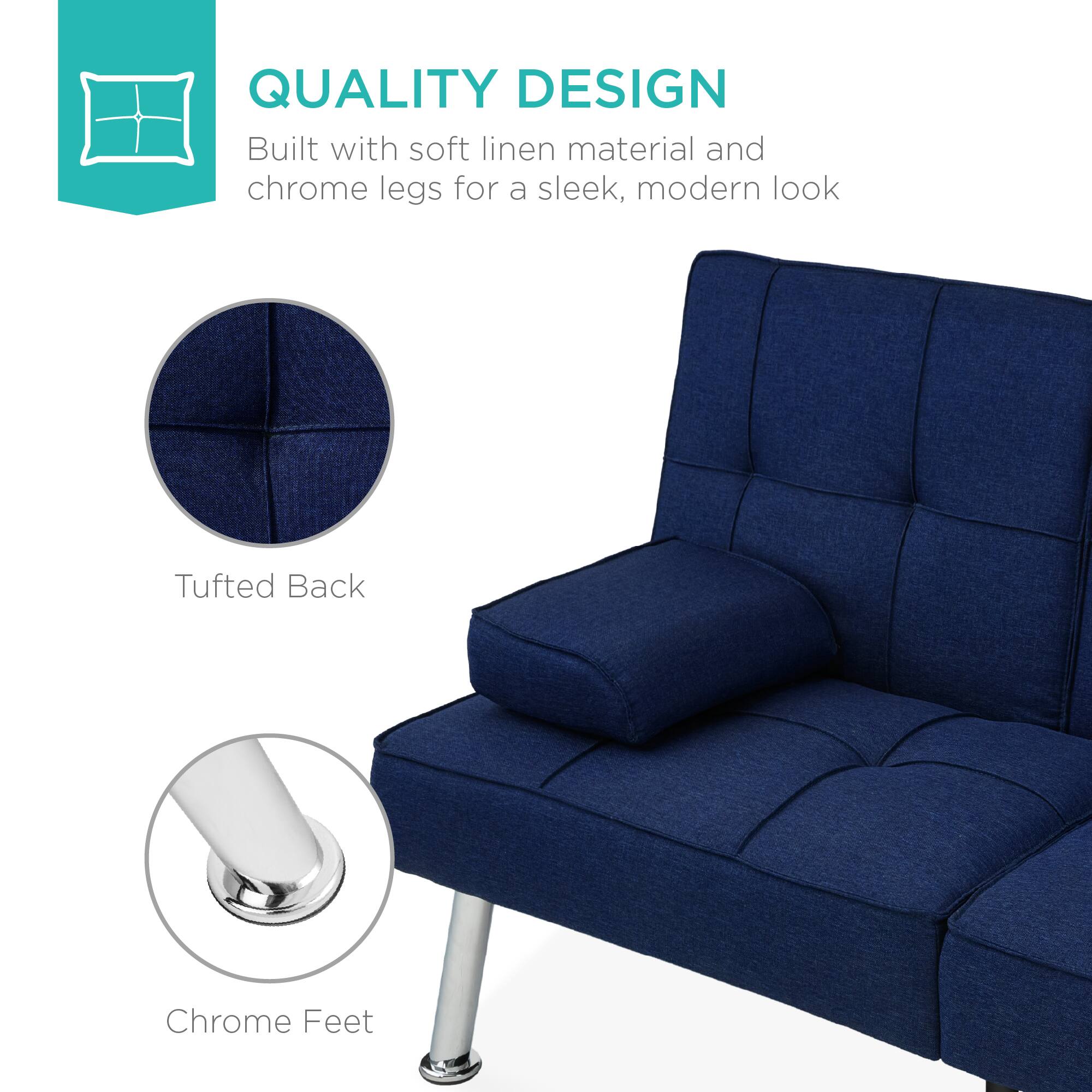 QUALITY DESIGN  
Built with soft linen material and chrome legs for a sleek, modern look  

Tufted Back  
Chrome Feet