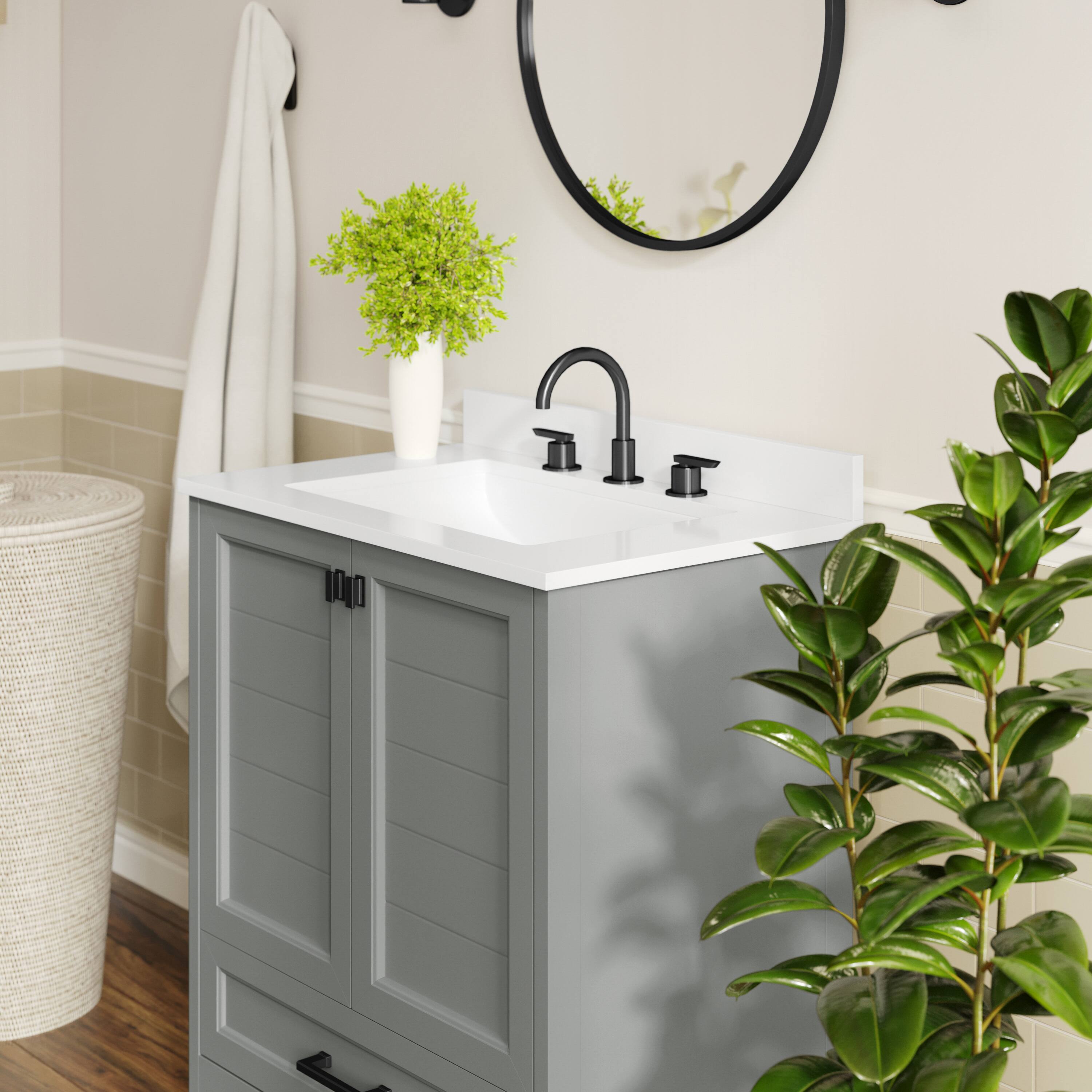 Alt View 3. Flash Furniture - Haven 30" Bathroom Vanity with Sink, Storage Cabinet with Black Hardware, Soft Close Doors and Bottom Drawer, Carrara Ma - Gray.