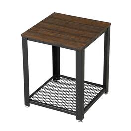 Hivvago - Modern Industrial Metal Wood Nightstand Side Table with Mesh Shelf - Rustic Brown, Black