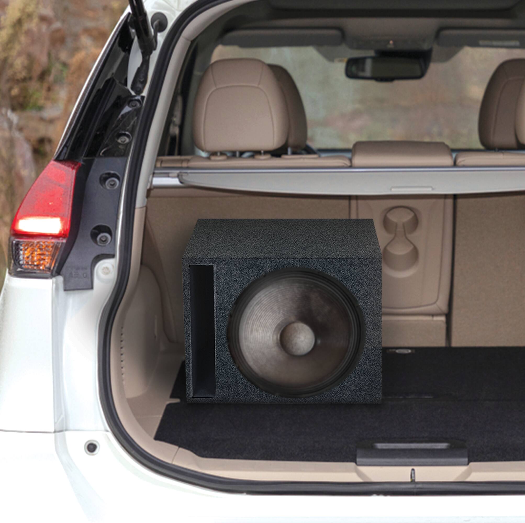 Alt View 2. QPower - QPower 15" Heavy-Duty Single Vented Vehicle Subwoofer Enclosure Woofer Box, Gray - Charcoal Black.