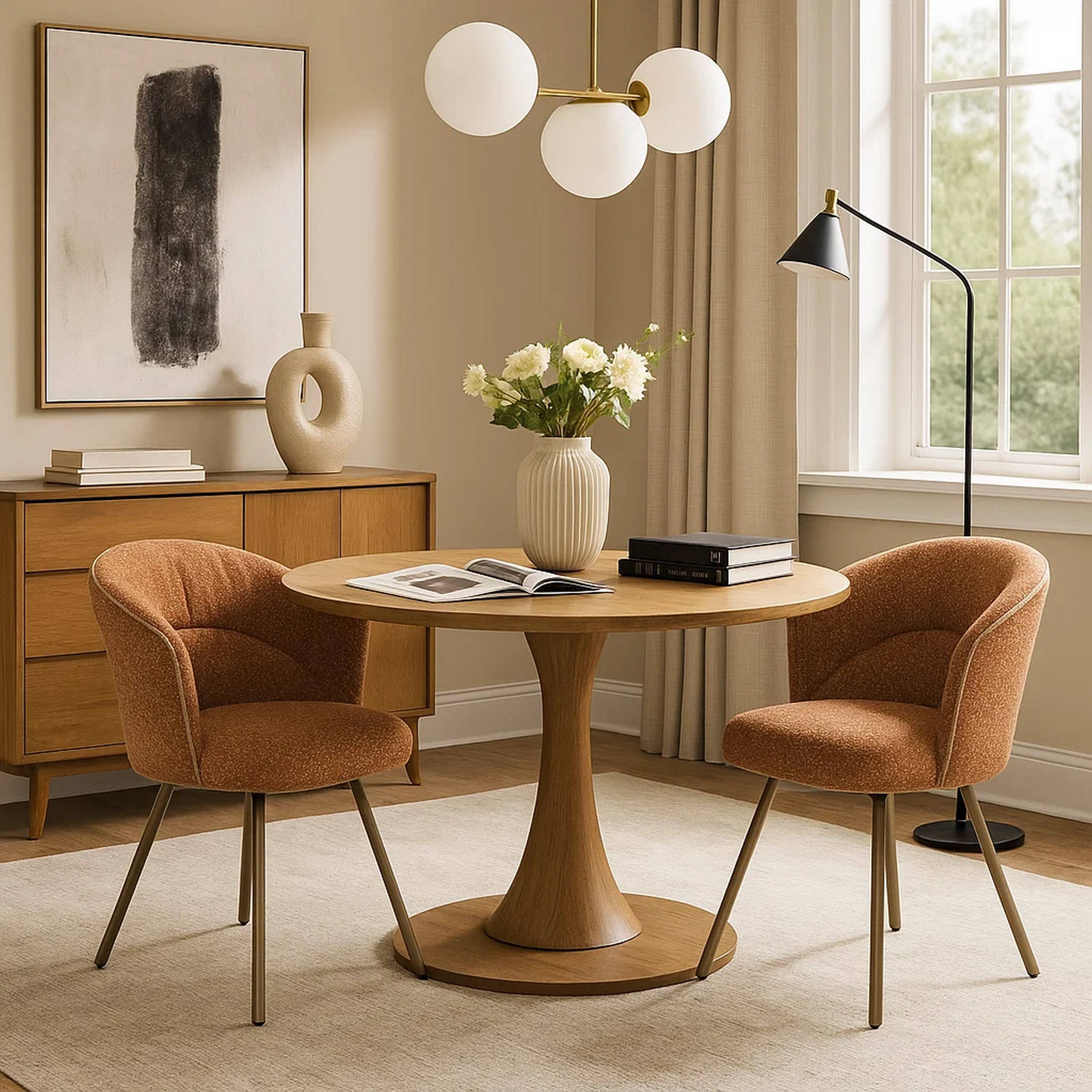Alt View 3. Manhattan Lane - Ladi Dining Side Chair Set of 2, Rust Orange Boucle, Metal Angled Legs - Rust Orange, Dark Bronze.