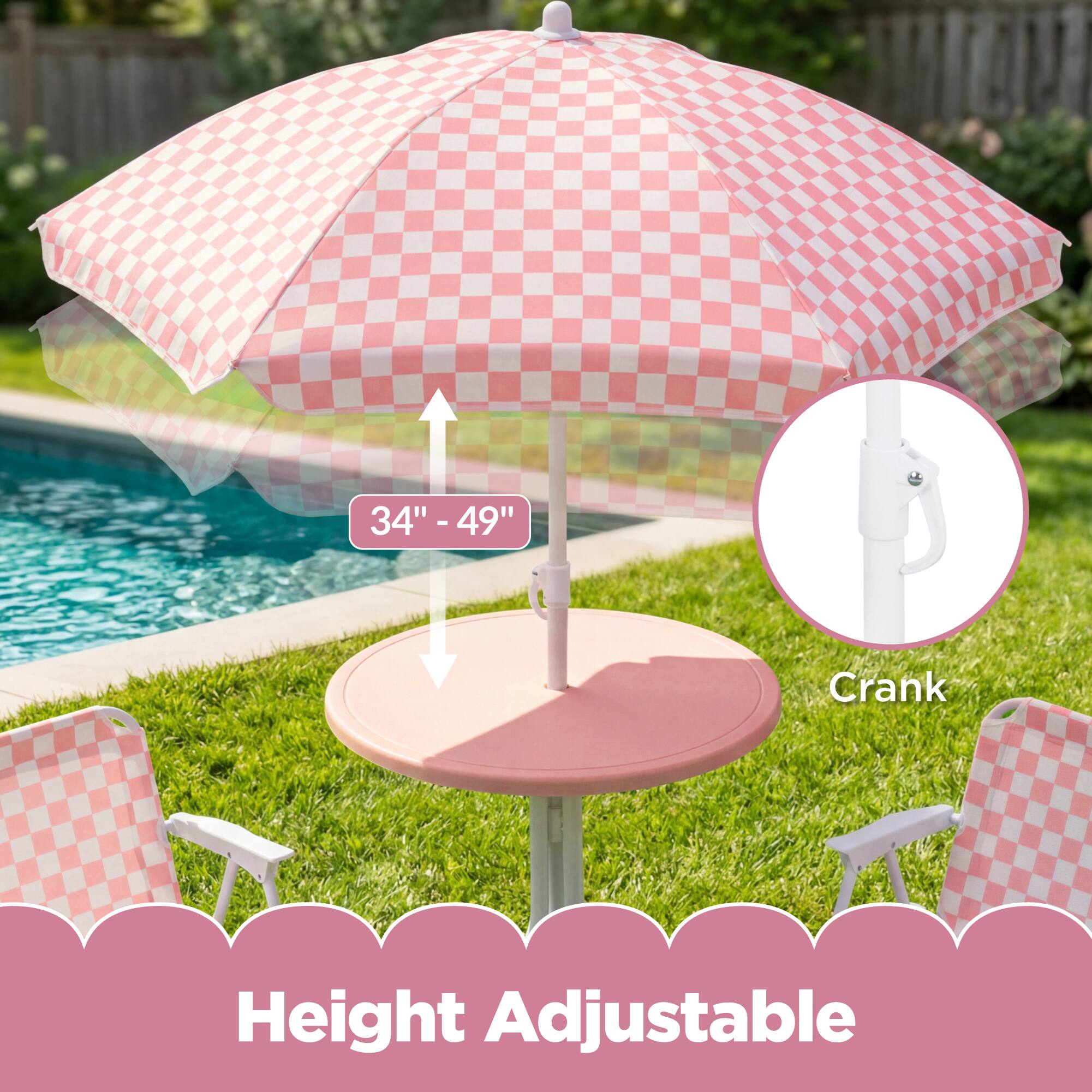 34" - 49"  
Height Adjustable  
Crank