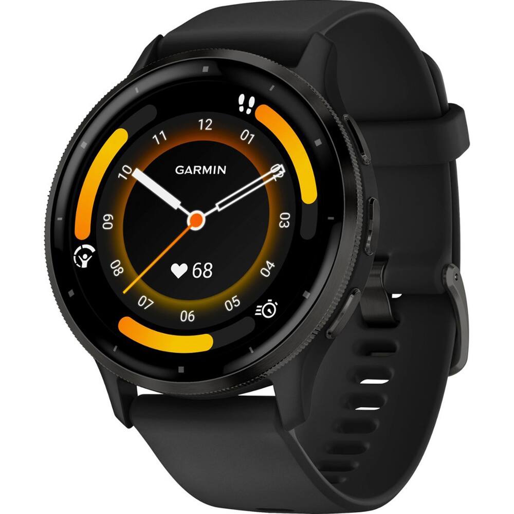 Angle. Garmin - Venu 3 Fitness GPS Smartwatch 45mm + 2-Year Extended Warranty Protection Package - Slate Stainless Steel Bezel with Black Band.