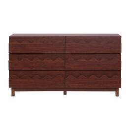 Boyel Living - Modern 6 Drawer Dresser 60-in L x 18-in W x 33-in H Chest of Drawers with Solid Wood Legs for Bedroom Living Room - Walnut