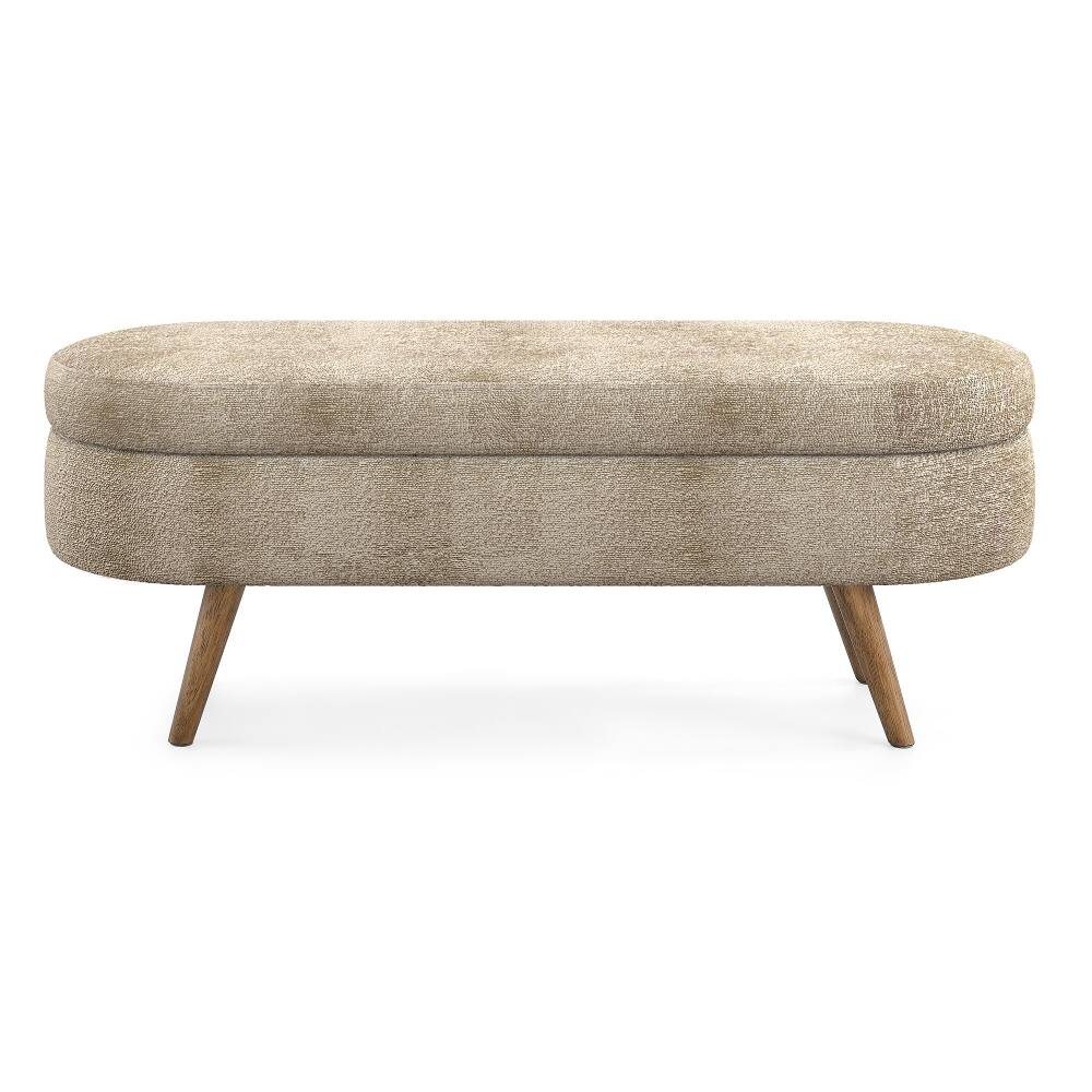Alt View 6. Ropilly - Ropilly Oval Storage Bench Pleated Fabric Ottoman with Rubber Wood Legs Brown - Brown.
