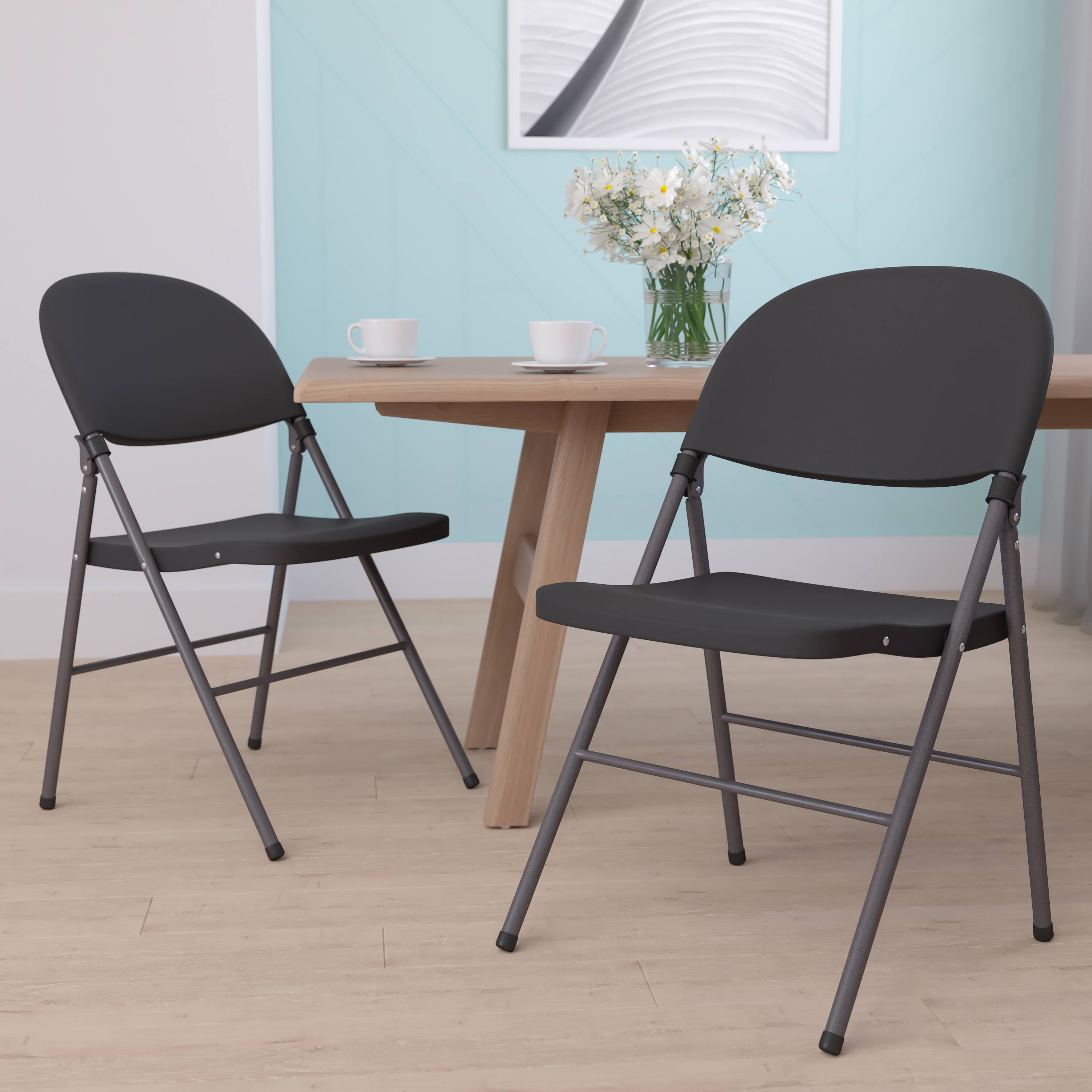 Alt View 2. Emma + Oliver - 2 Pack Home & Office 330 lb. Capacity Foldable Plastic Chair - Black.