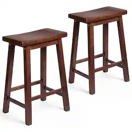 PJ Wood - Classic Saddle Seat 24 Inch Kitchen Bar Counter Stool, (2 Pack) - Walnut