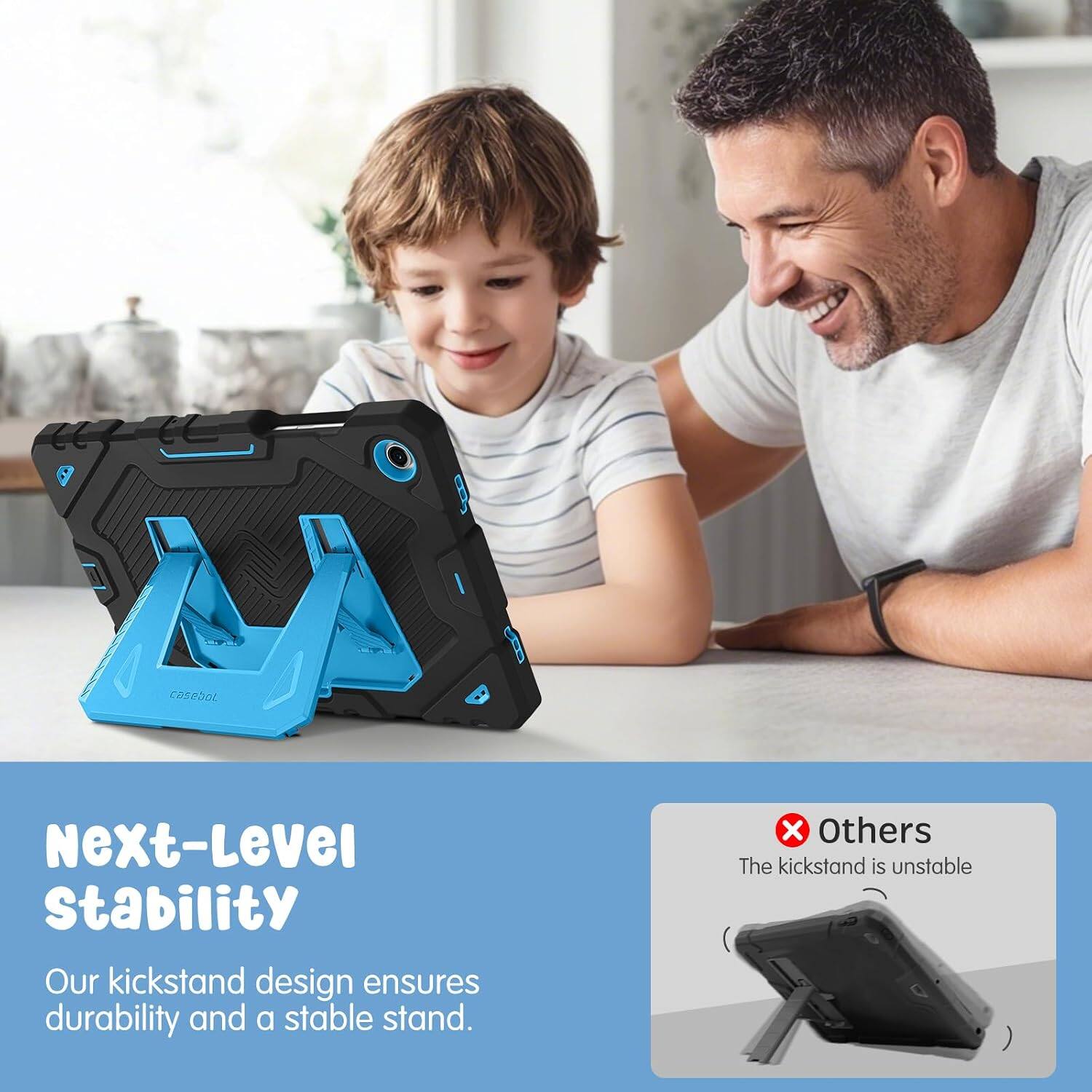 Next-Level Stability  
Our kickstand design ensures durability and a stable stand.  

Others  
The kickstand is unstable