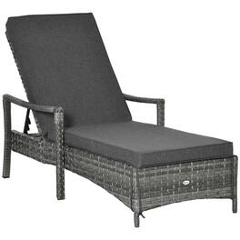 Outsunny - Wicker Chaise Lounge, 4 Position Adjustable Backrest and Cushions Outdoor Lounge Chair PE Rattan Sun Lounger - Dark Gray