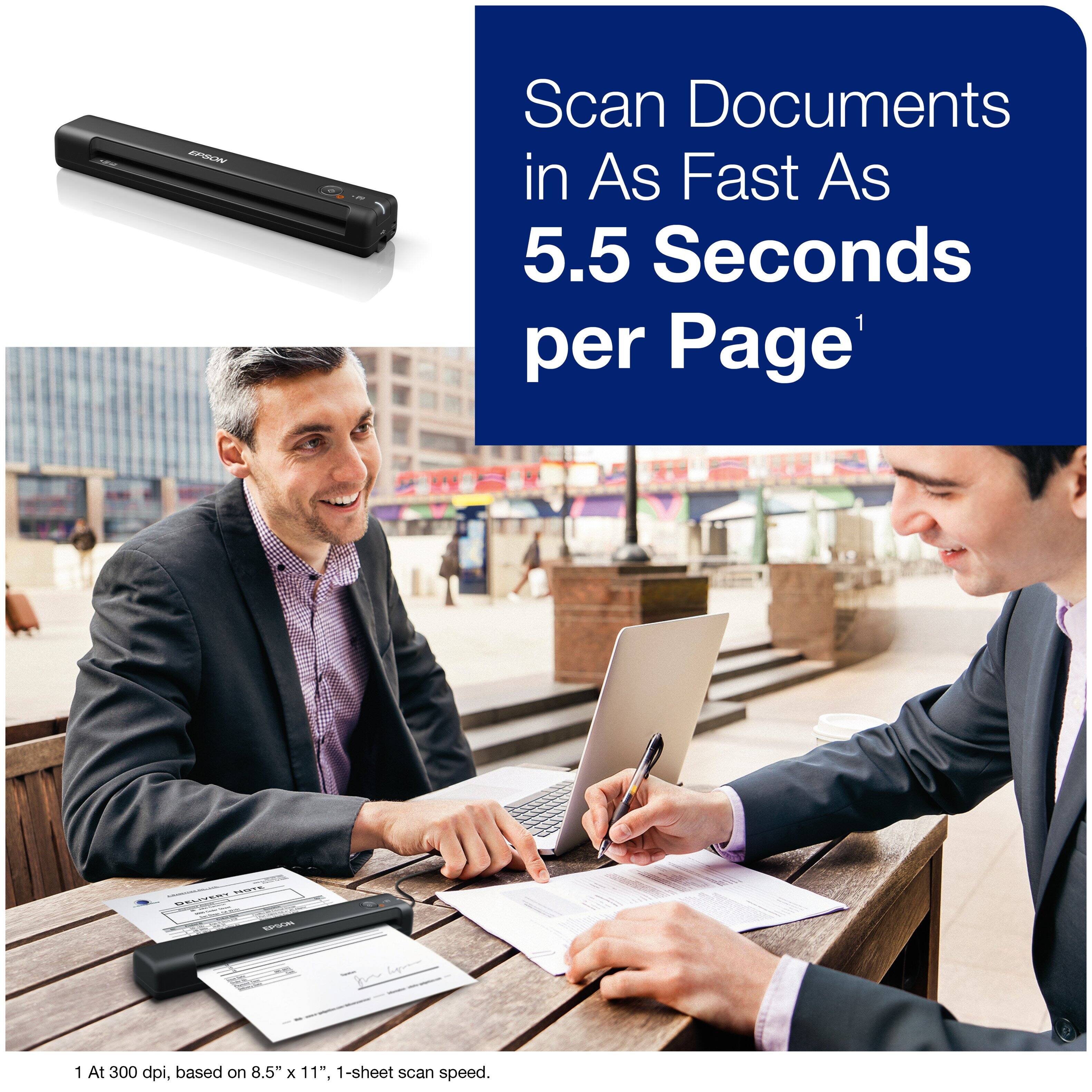 Epson Scan Documents in As Fast As 5.5 Seconds per Page. Based on 8.5" x 11" 1-sheet scan speed at 300 dpi.