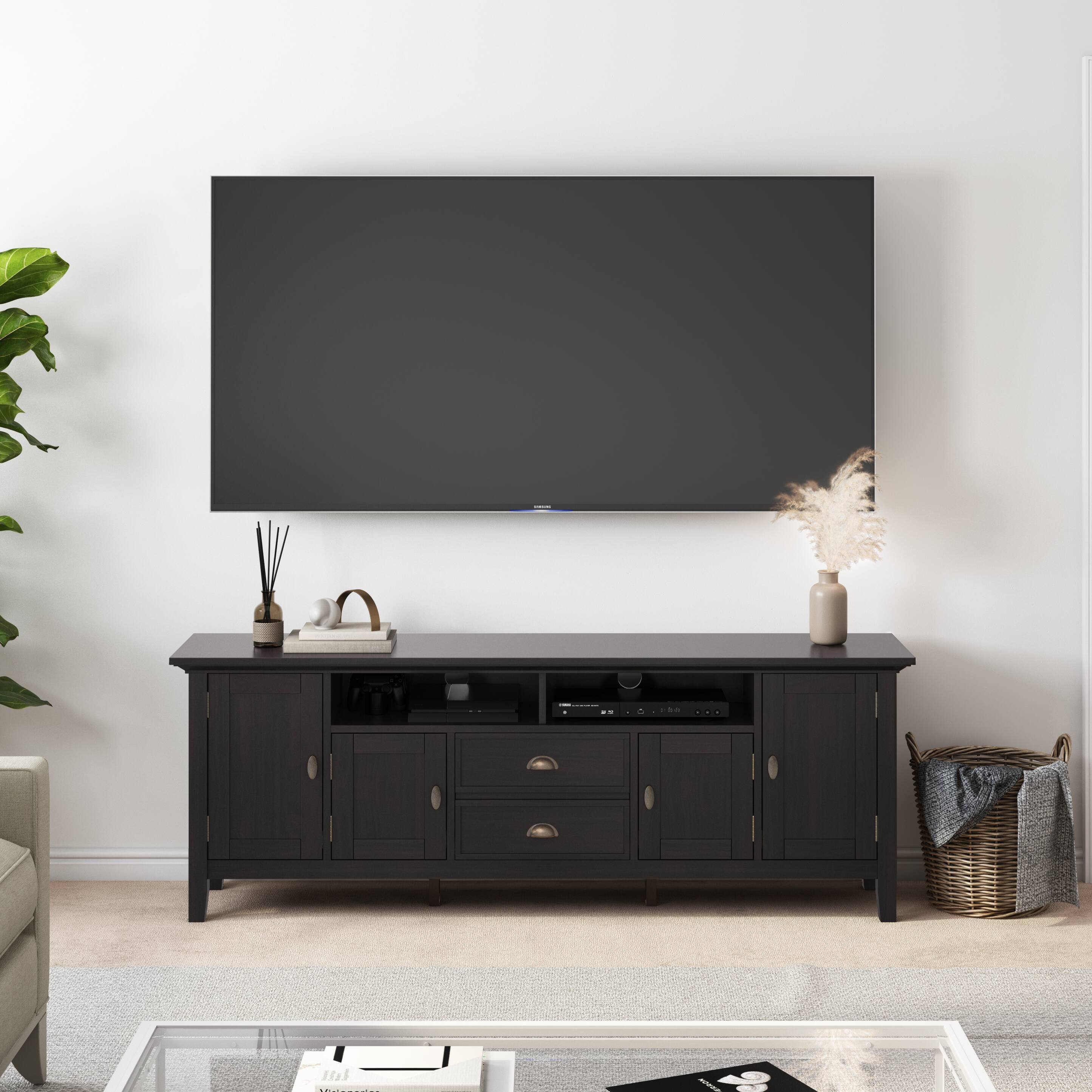 Angle. Simpli Home - Redmond SOLID WOOD 72 inch TV Media Stand in Hickory Brown For TVs up to 80 inches - Hickory Brown.