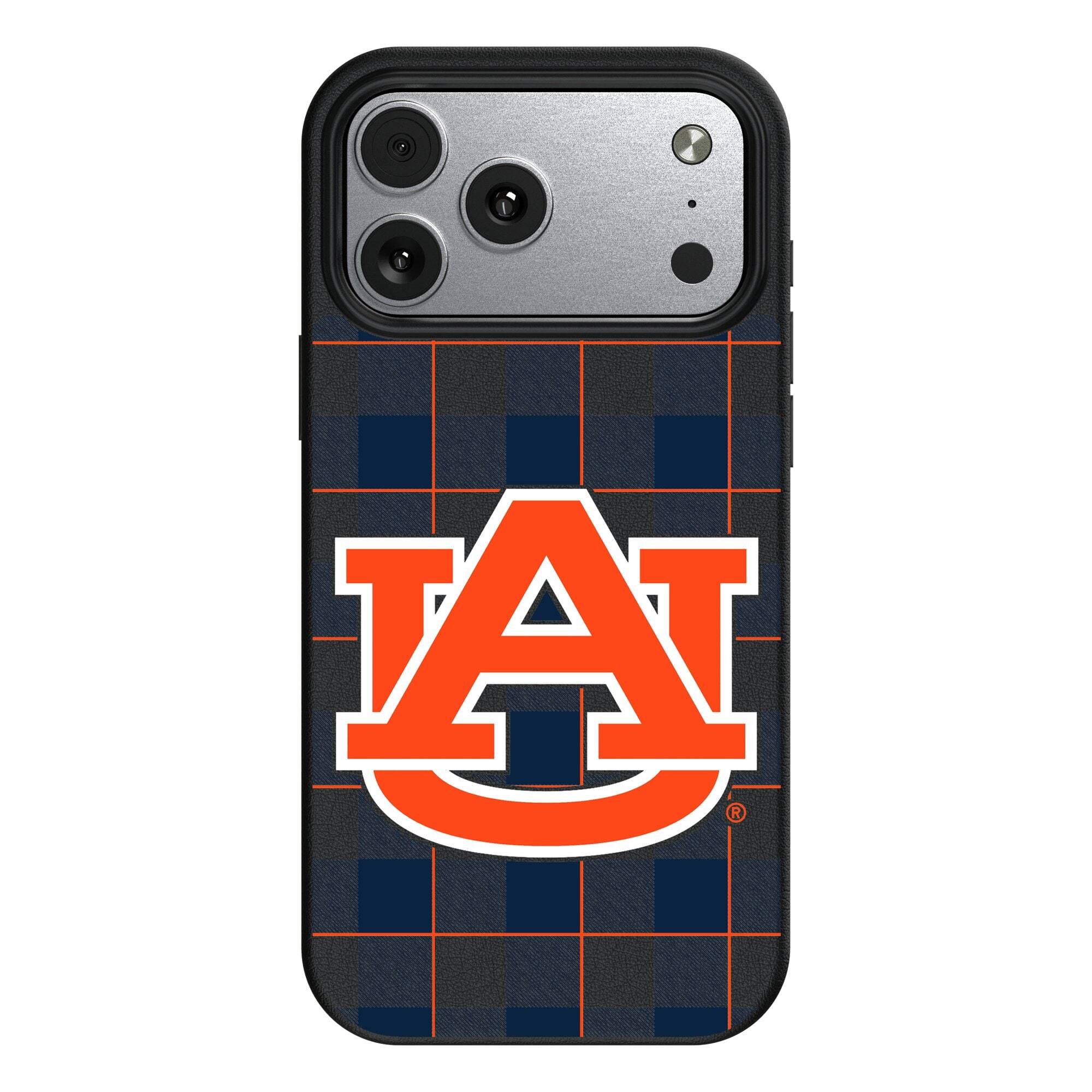 Front. Keyscaper - Auburn Tigers Plaid Magnetic Bump iPhone Case - 16 Pro - Black.
