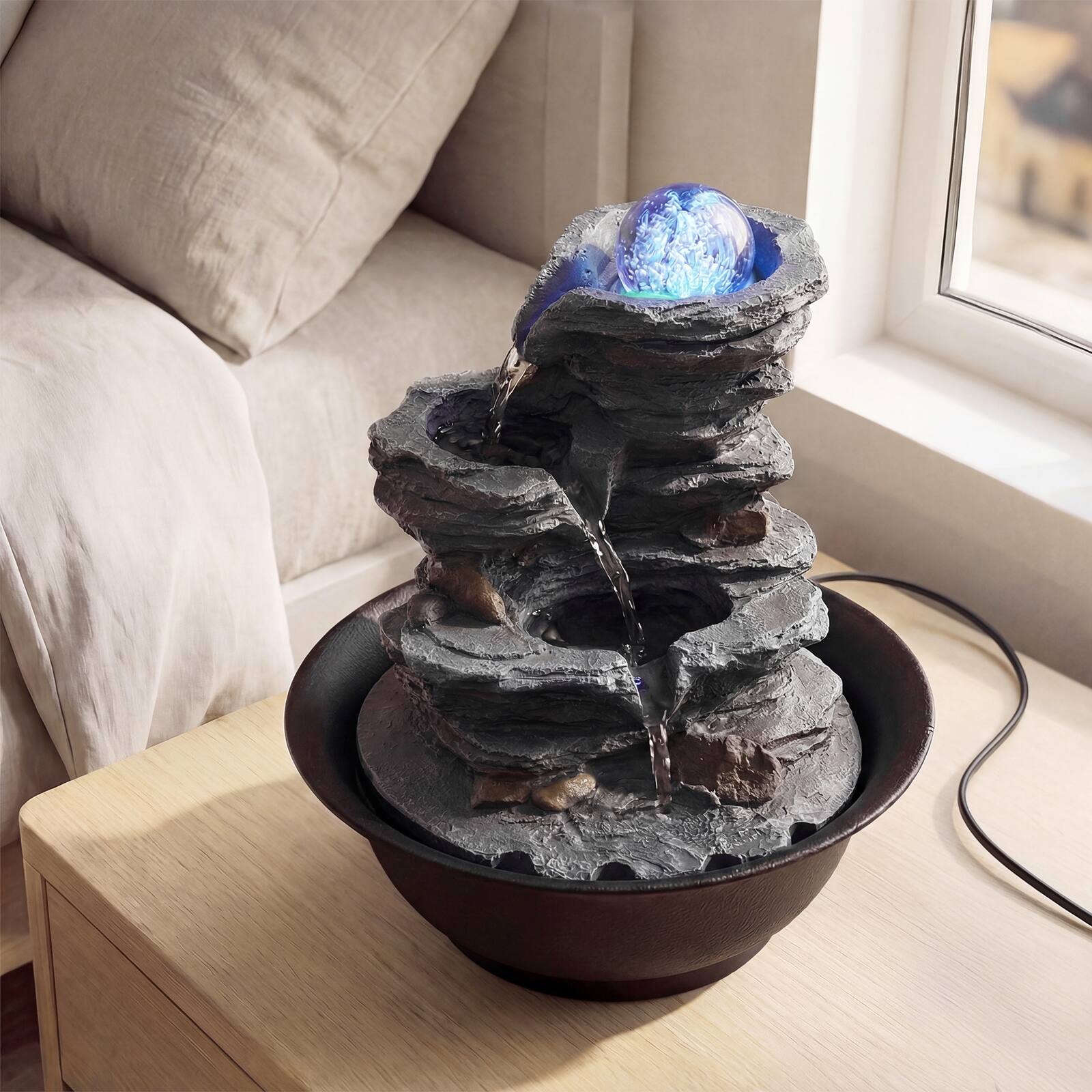 Alt View 1. Gymax - Gymax Tabletop Water Fountain w/Rolling Crystal Ball Color-Changing LED Light Pump - Black.