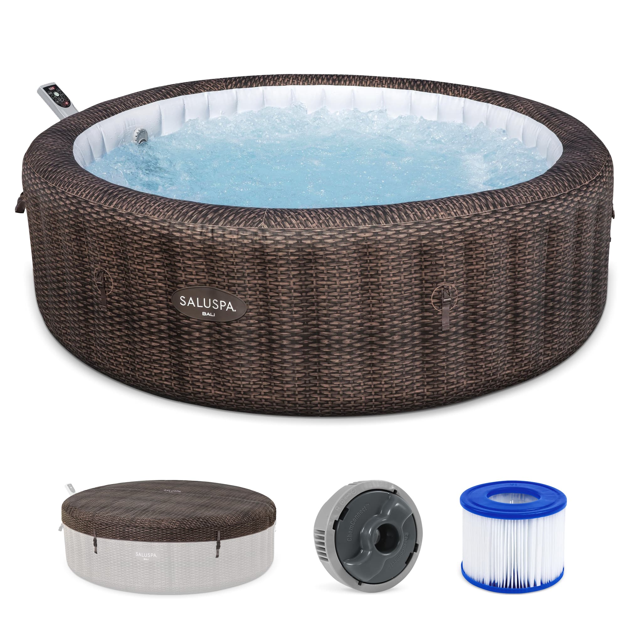Bestway - SaluSpa Bali Smart AirJet Inflatable Hot Tub w/ EnergySense Cover - Brown