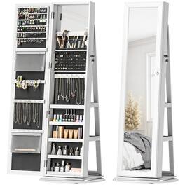 Homcom - Swivel Jewelry Armoire, Lockable Jewelry Cabinet with Full-Length Mirror - White