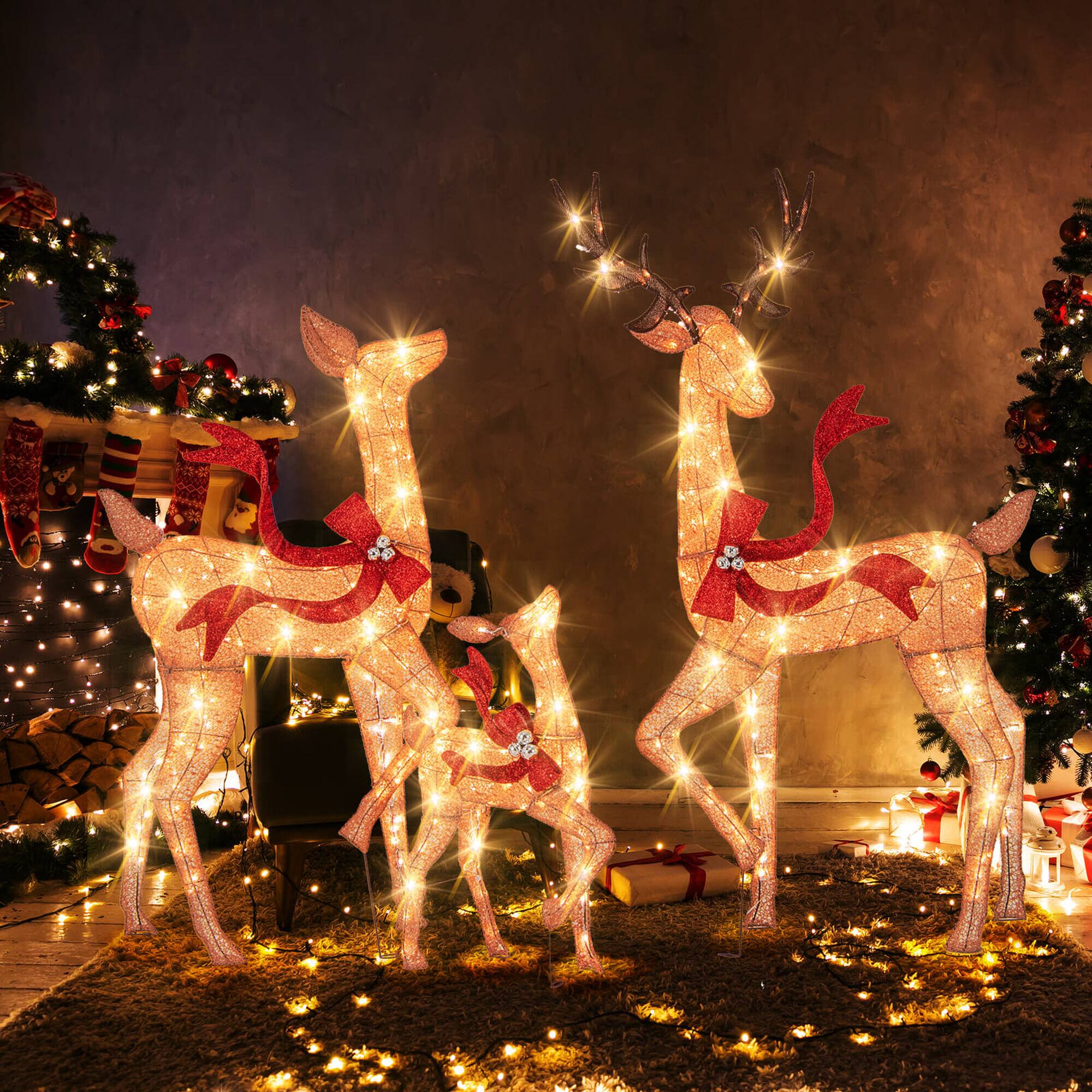Alt View 4. Costway - Costway 3 PCS Large Lighted Christmas Reindeer Family with 440 LED Lights & Bows Buck - Yellow.