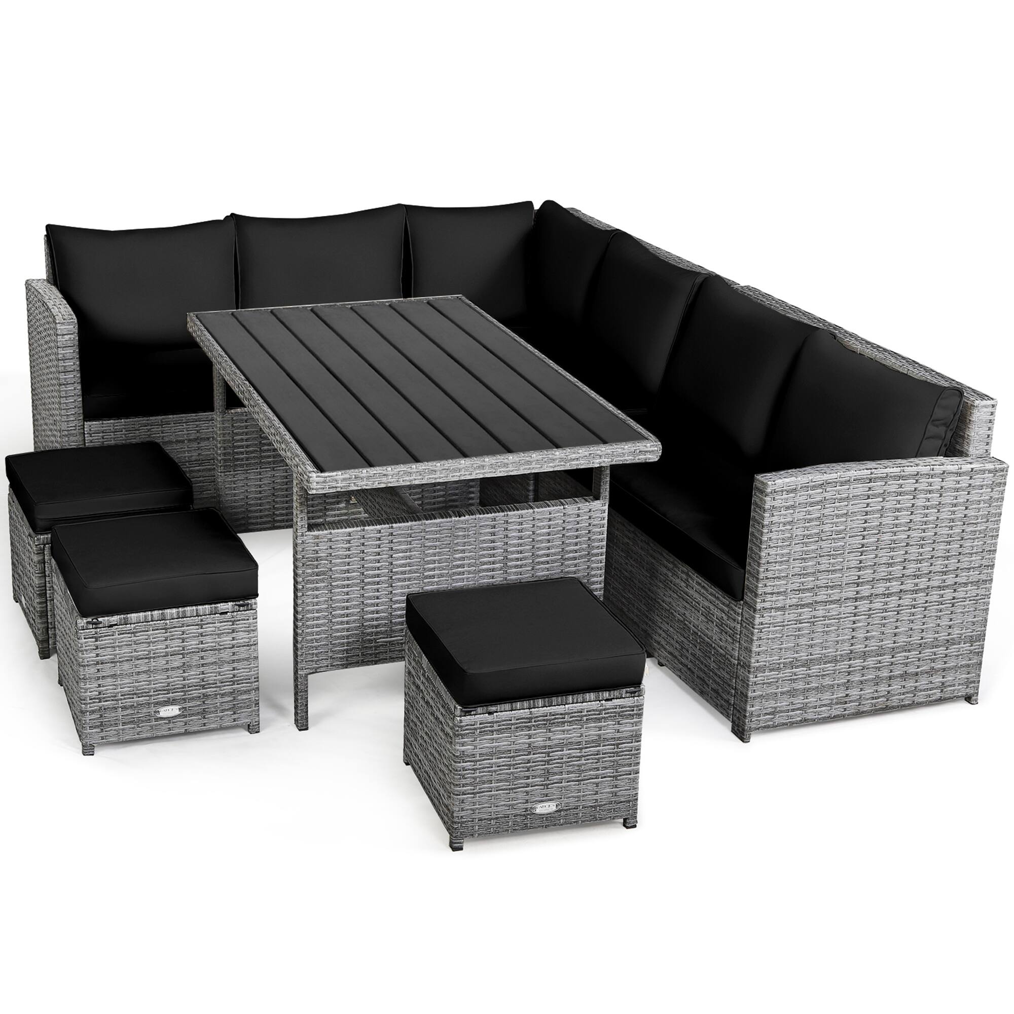 Alt View 1. Gymax - Gymax 7PCS Rattan Patio Sectional Sofa Set Conversation Set w/ Black Cushions - Black.