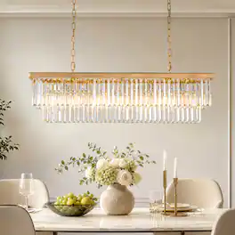 Siljoy - 40-inch 7 Light Crystal Linear Chandelier with Adjustable Chain for Dining Room and Kitchen Island - Gold