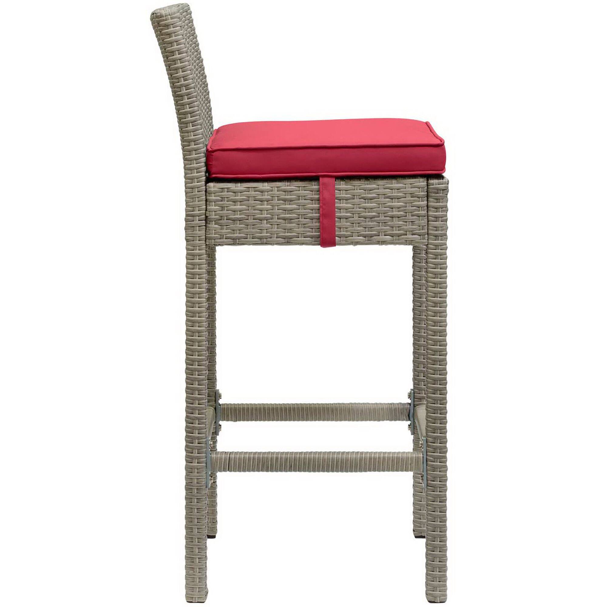 Back. Modway - Conduit Outdoor Patio Wicker Rattan Bar Stool Set of 4 by Modway - Light Gray Red.