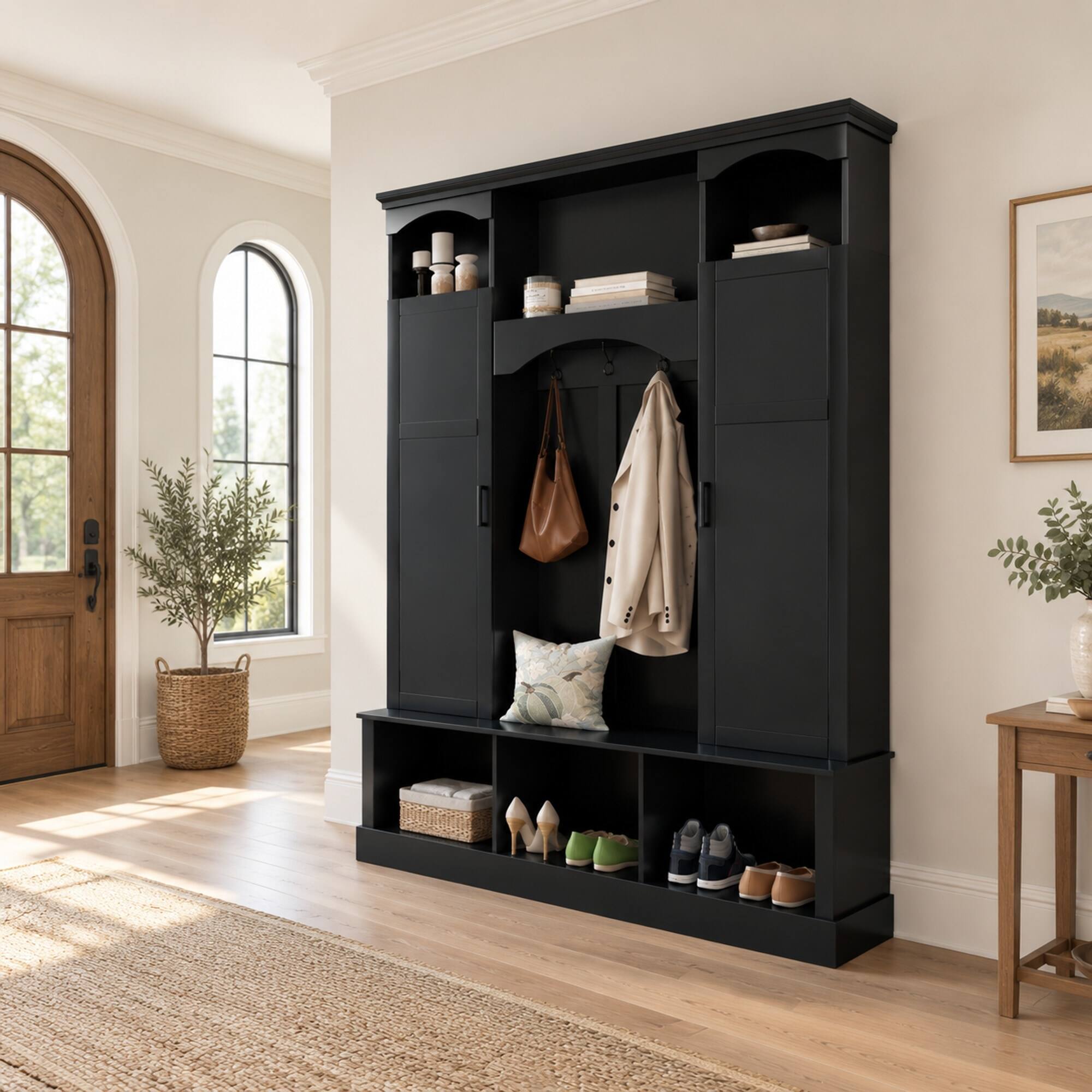 RYHNUYNE Modern All in One Hall Tree, 55.1 in Wide Entryway Storage ...