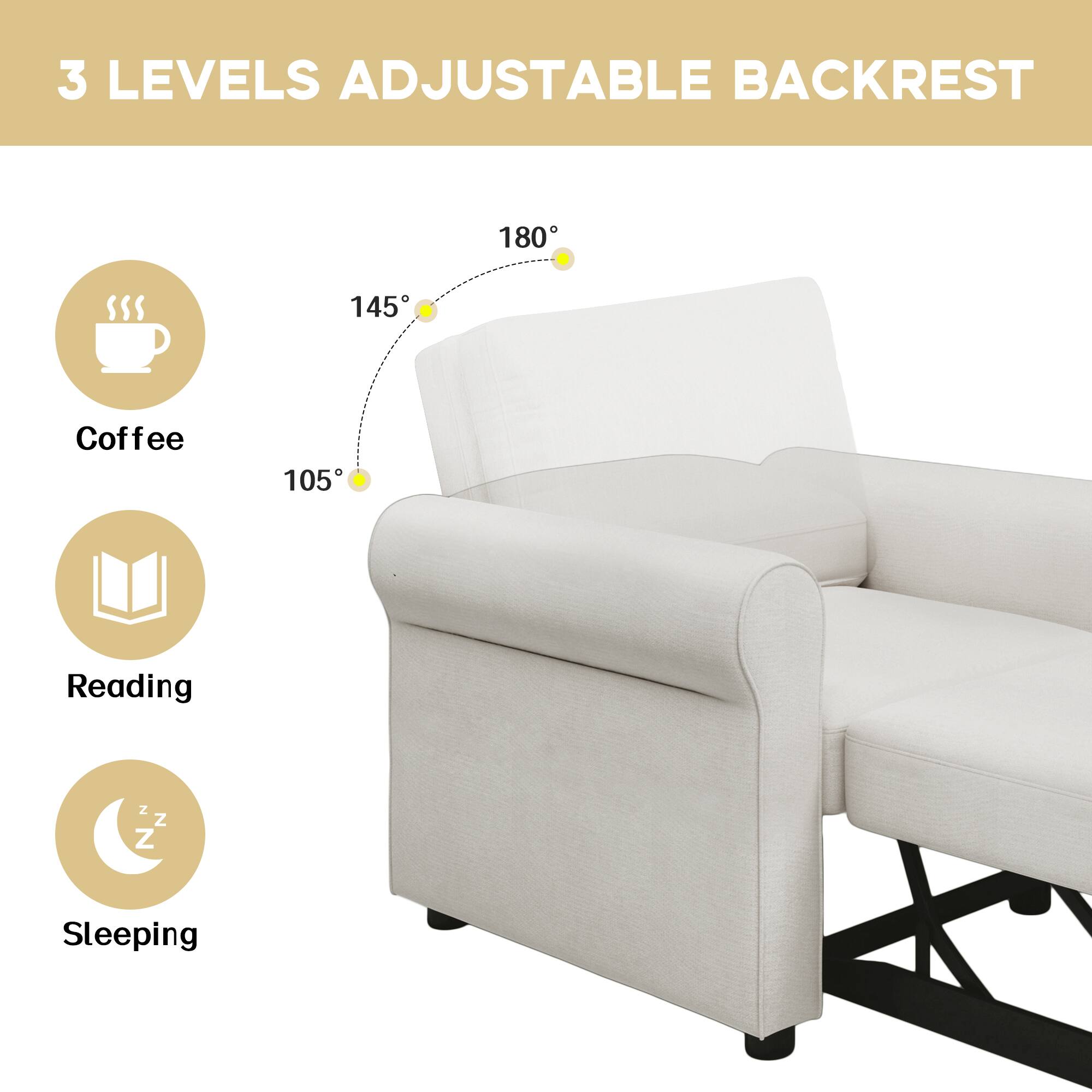 3 LEVELS ADJUSTABLE BACKREST

Coffee  
105°

Reading  
145°

Sleeping  
180°
